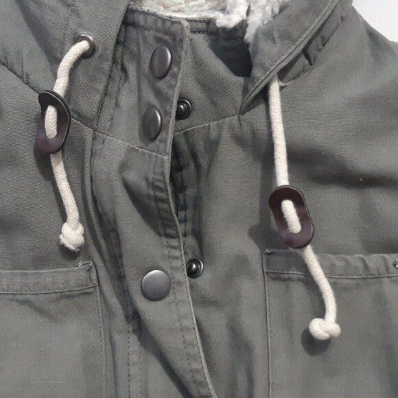 Women's Small Element jacket Olive green army coat Sherpa hood Zipper Cinched - Picture 5 of 9